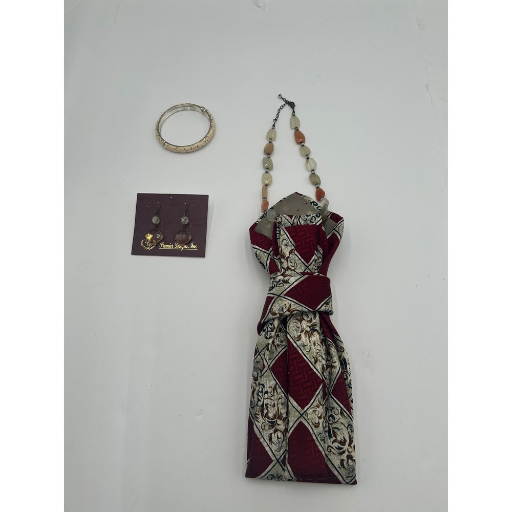 Premier Designs Jewelry Set Handcrafted Necktie Necklace Brooch Earrings Bangle - Picture 5 of 11